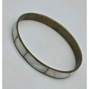 Vintage Cuff Bangle Bracelet Band White Mother Of Pearl? Tone Costume Jewelry